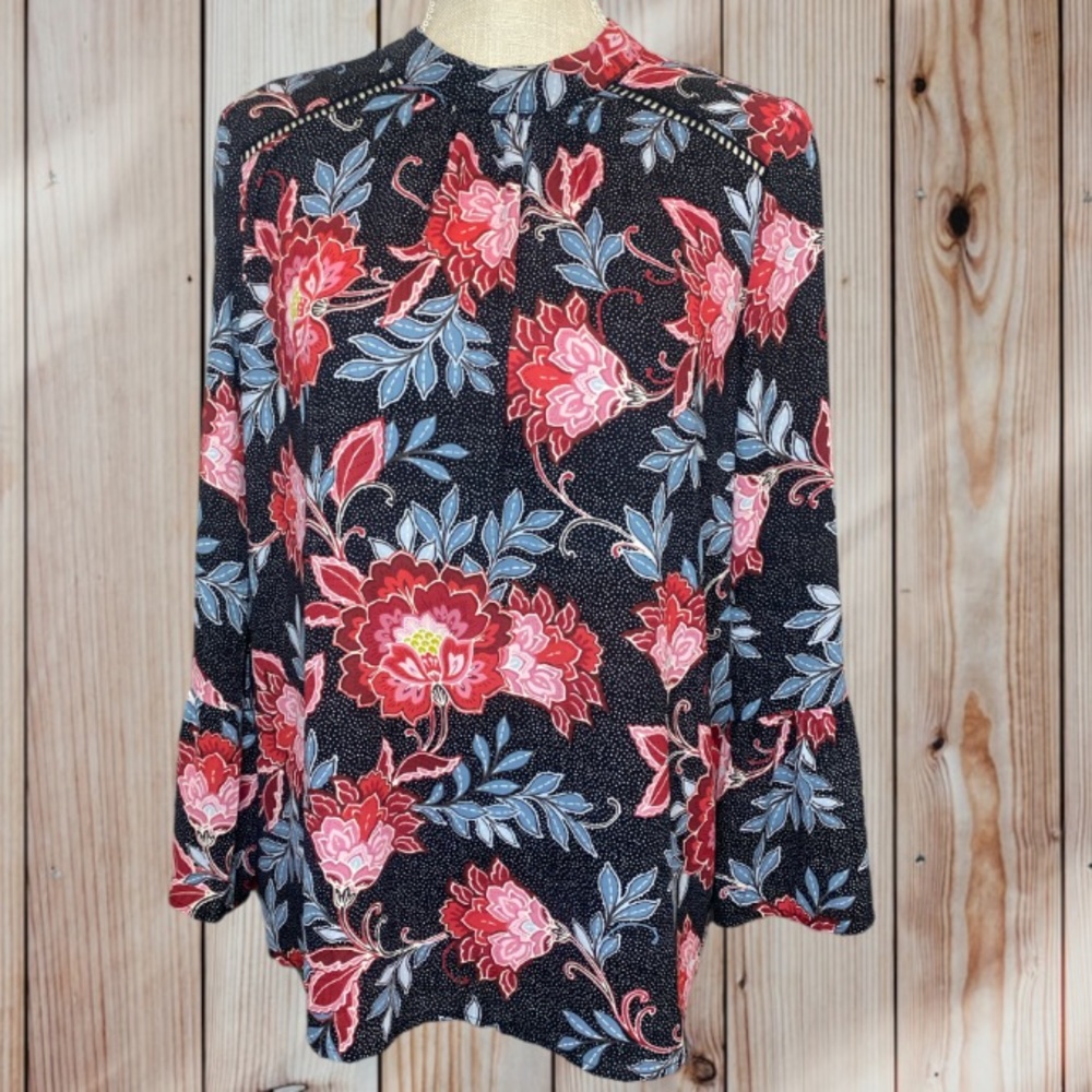 Loft Floral & Polka Dot Bell Sleeve Blouse